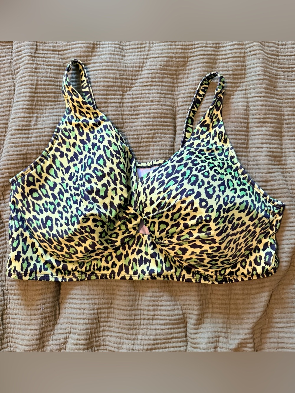 Cacique Lime Leopard Print Bikini Top